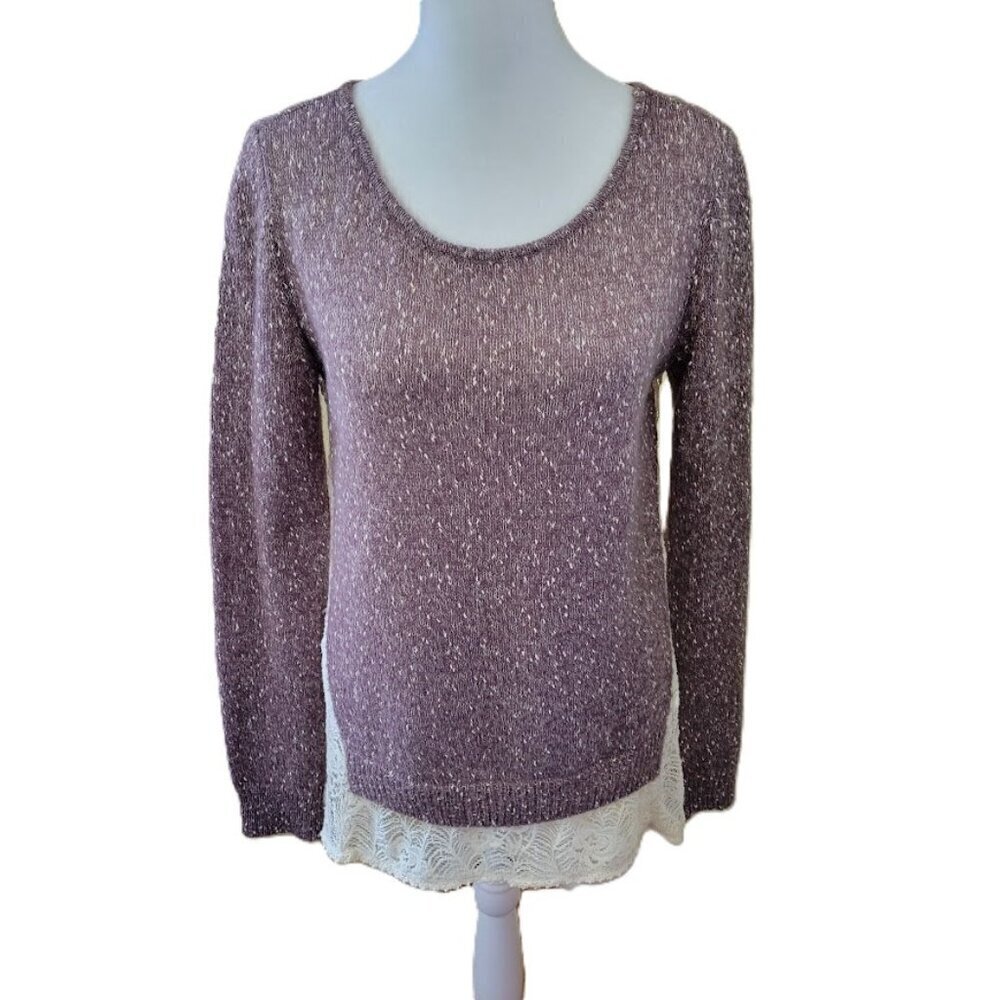 Hinge Mauve Ivory Lace Back Long Sleeve Lightweight Sweater Women's Size XS